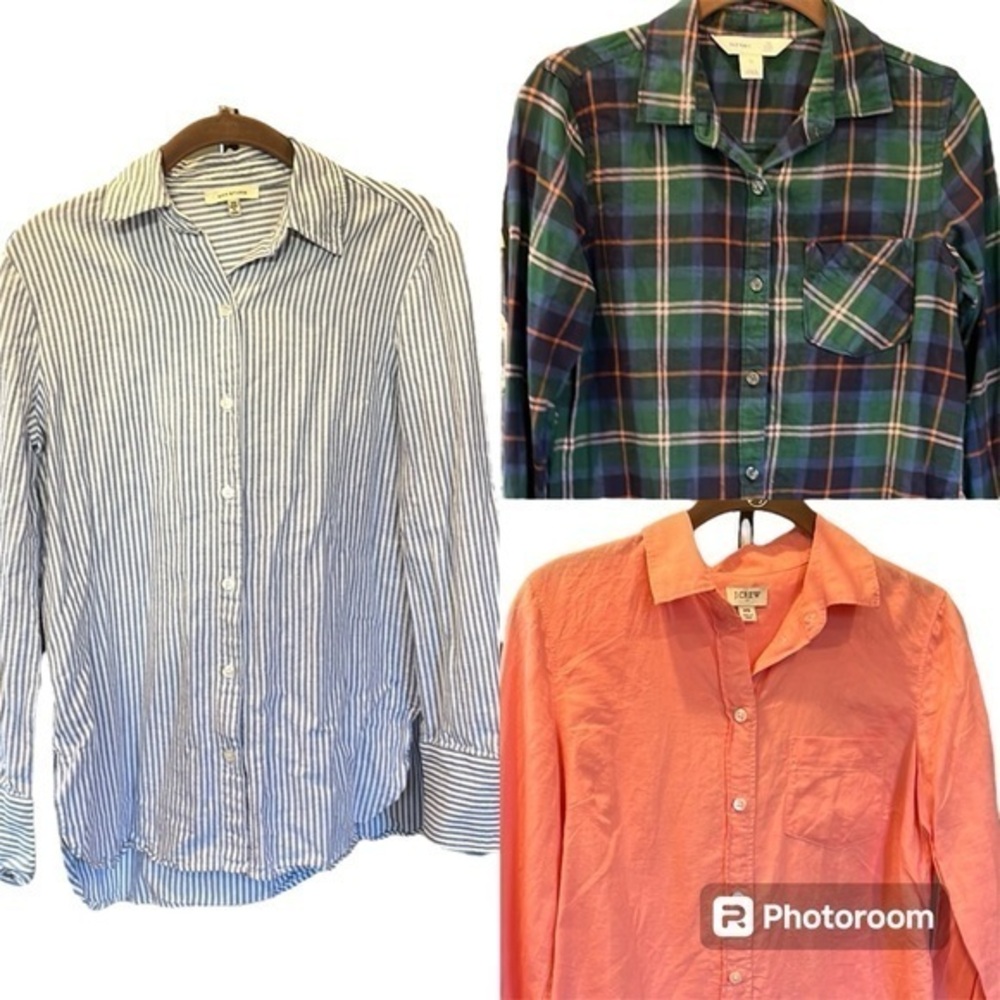🇪🇸🐠Bundle of 3 button-down shirts striped plaid Max Studio Old Navy J crew XS